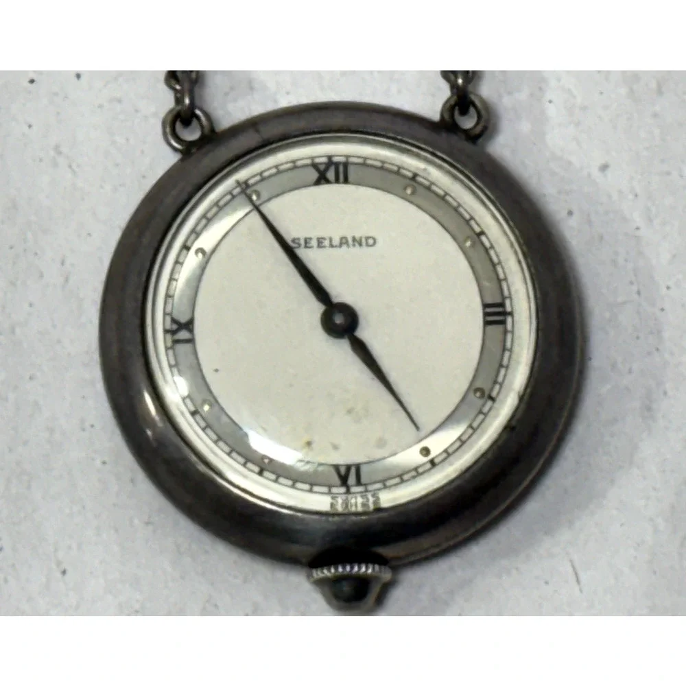 Vintage Seeland Swiss Made Sterling Silver 925 Enamel Brooch Watch